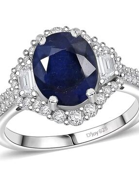 NIB GENUINE 4.3CT KANCHANABURI SAPPHIRE WHITE ZIRCON RING RHODIUM OVER STERLING